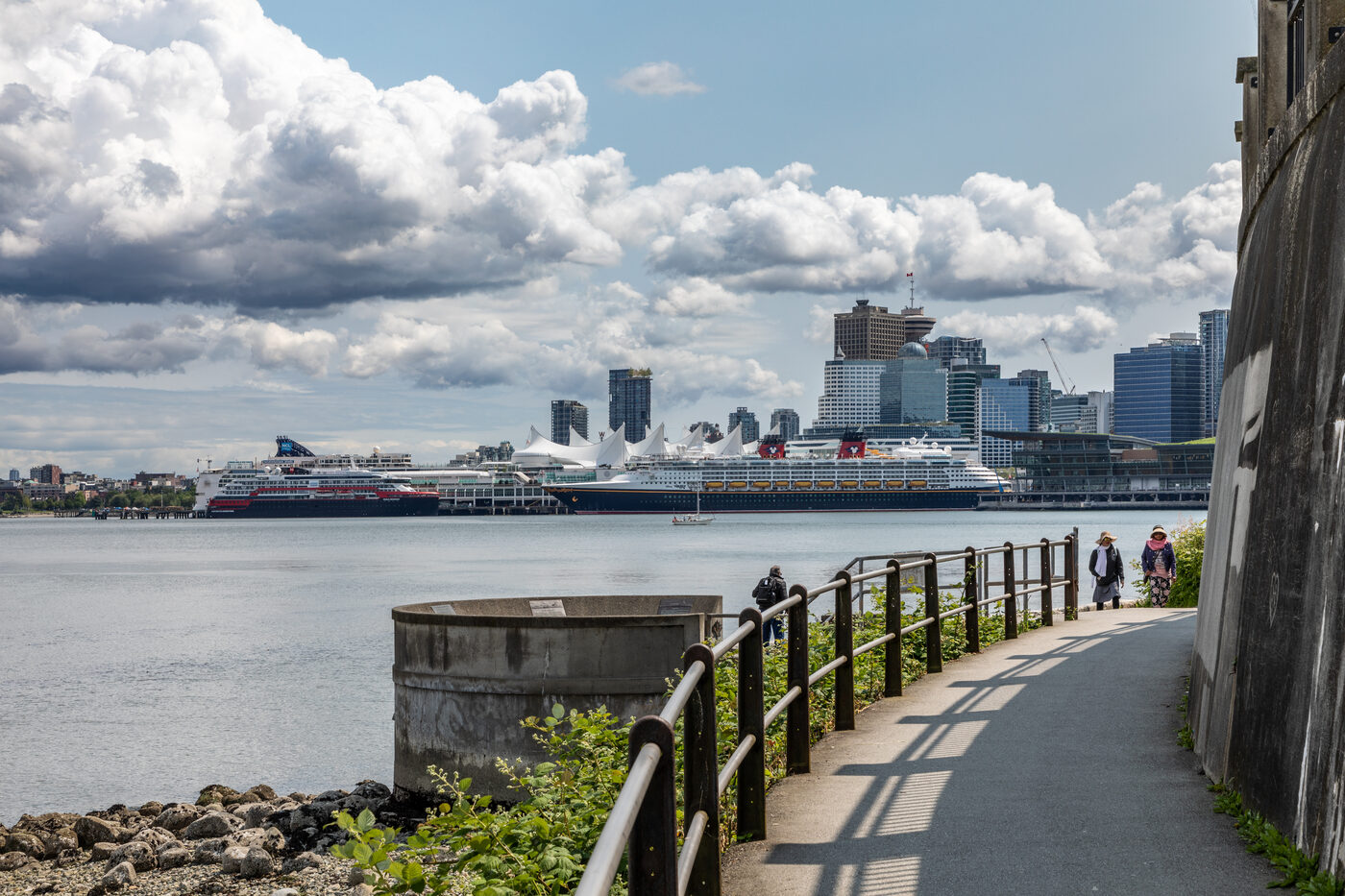 Stanley Park seawall looking toward Canada Place